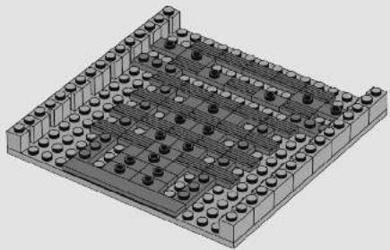 Isometric view of a multi-layered electronic circuit board with no visible text or symbols