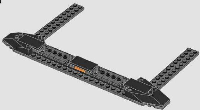 3D model of a LEGO mechanical structure with multiple legs and a central orange component (no text or symbols)