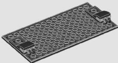 Isometric view of a rectangular electronic component with circular holes and small components (no text or symbols)