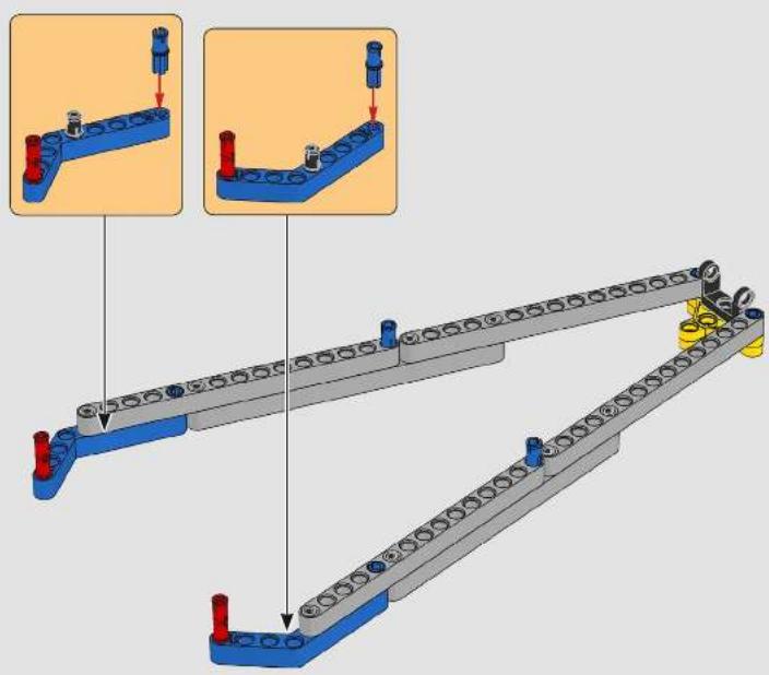 Mechanical assembly diagram showing a chain with red and blue components, no text or symbols present
