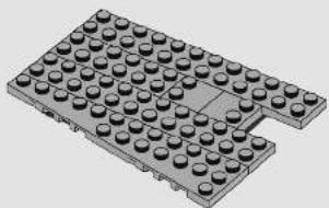 3D rendering of a LEGO-printed rectangular base with multiple circular indentations (no text or symbols)