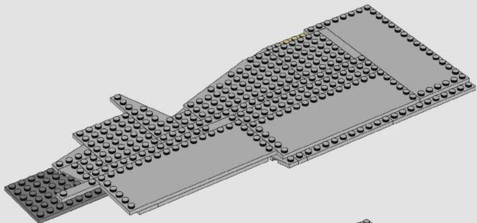 3D architectural model of a building structure with multiple piers and a central truss (no text or symbols visible)