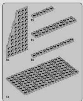 Diagram of four LEGO-like rectangular blocks arranged in a triangular pattern, each with circular holes and labeled '1x' (no text or symbols on the blocks themselves)