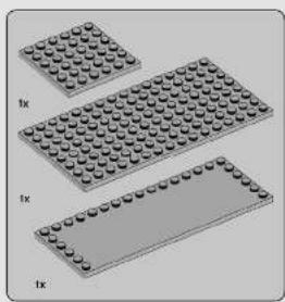 Three LEGO-printed rectangular blocks arranged in a grid pattern, with no visible text or symbols.