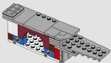 3D architectural diagram of a building with multiple columns and a staircase (no text or symbols)
