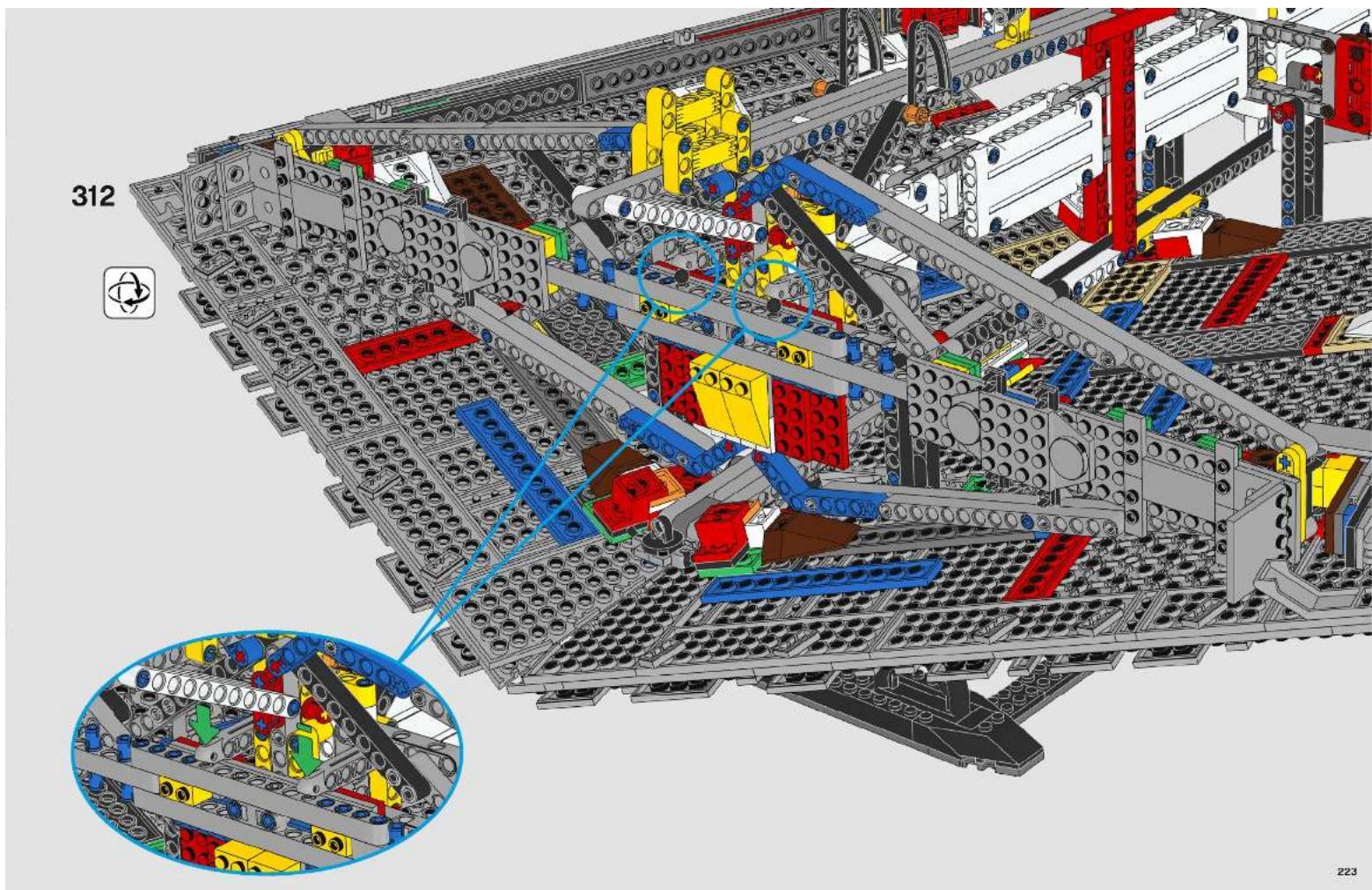 3D architectural diagram of a LEGO building with visible structural elements and assembly lines (no text or symbols)