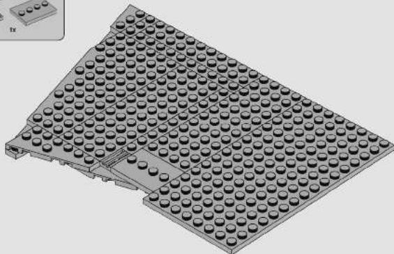 Isometric view of a LEGO brick structure with uniform circular holes, no text or symbols present