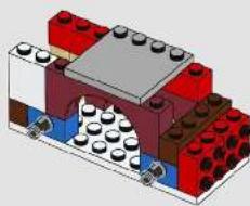 3D diagram of a LEGO structure with red and blue components, no text or symbols present