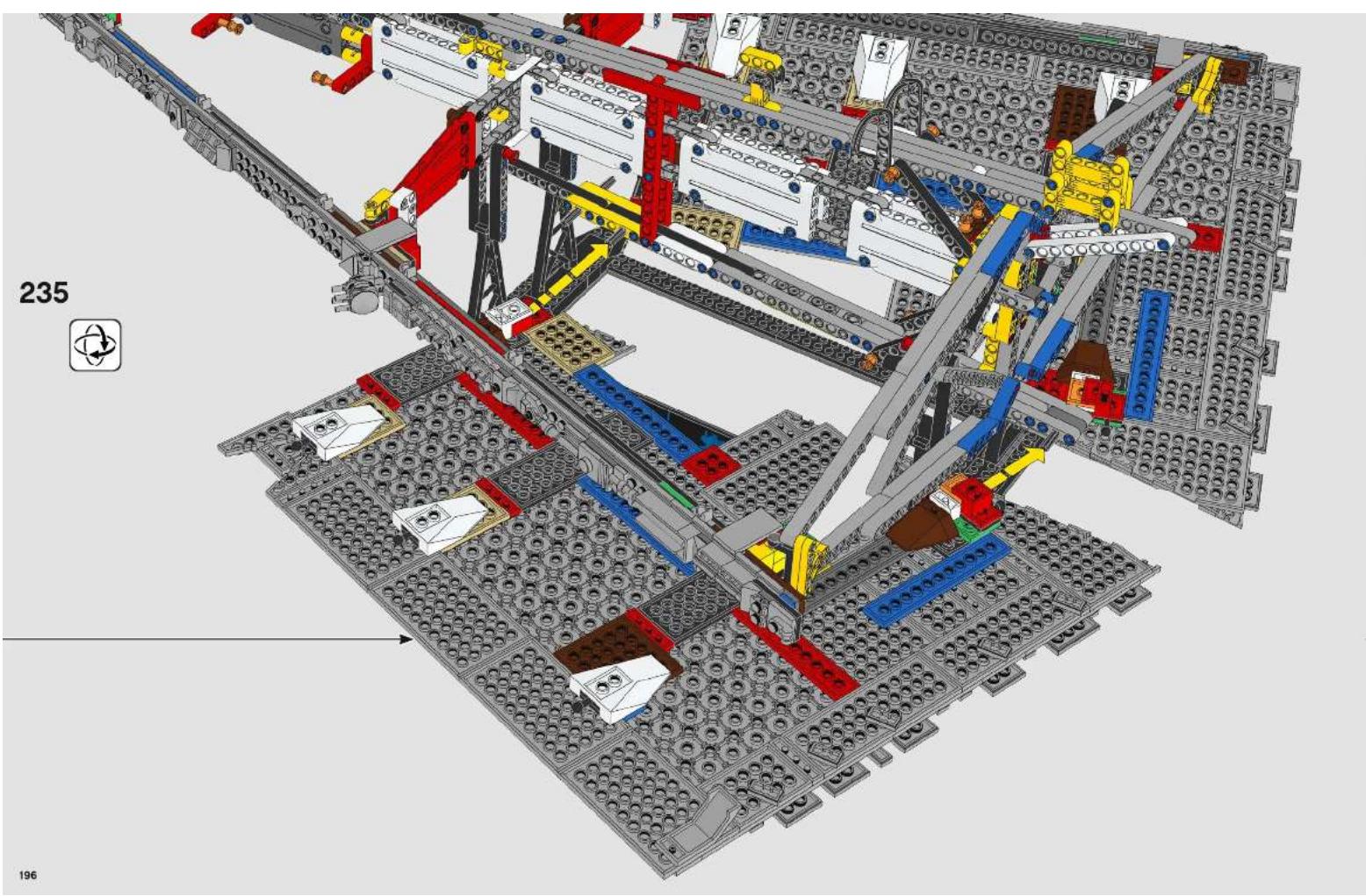 3D architectural diagram of a building complex with multiple chains and structural elements, no visible text or symbols
