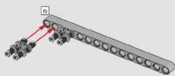 Mechanical assembly diagram showing a bracket with multiple cylindrical components and red arrows indicating direction (no text or symbols)