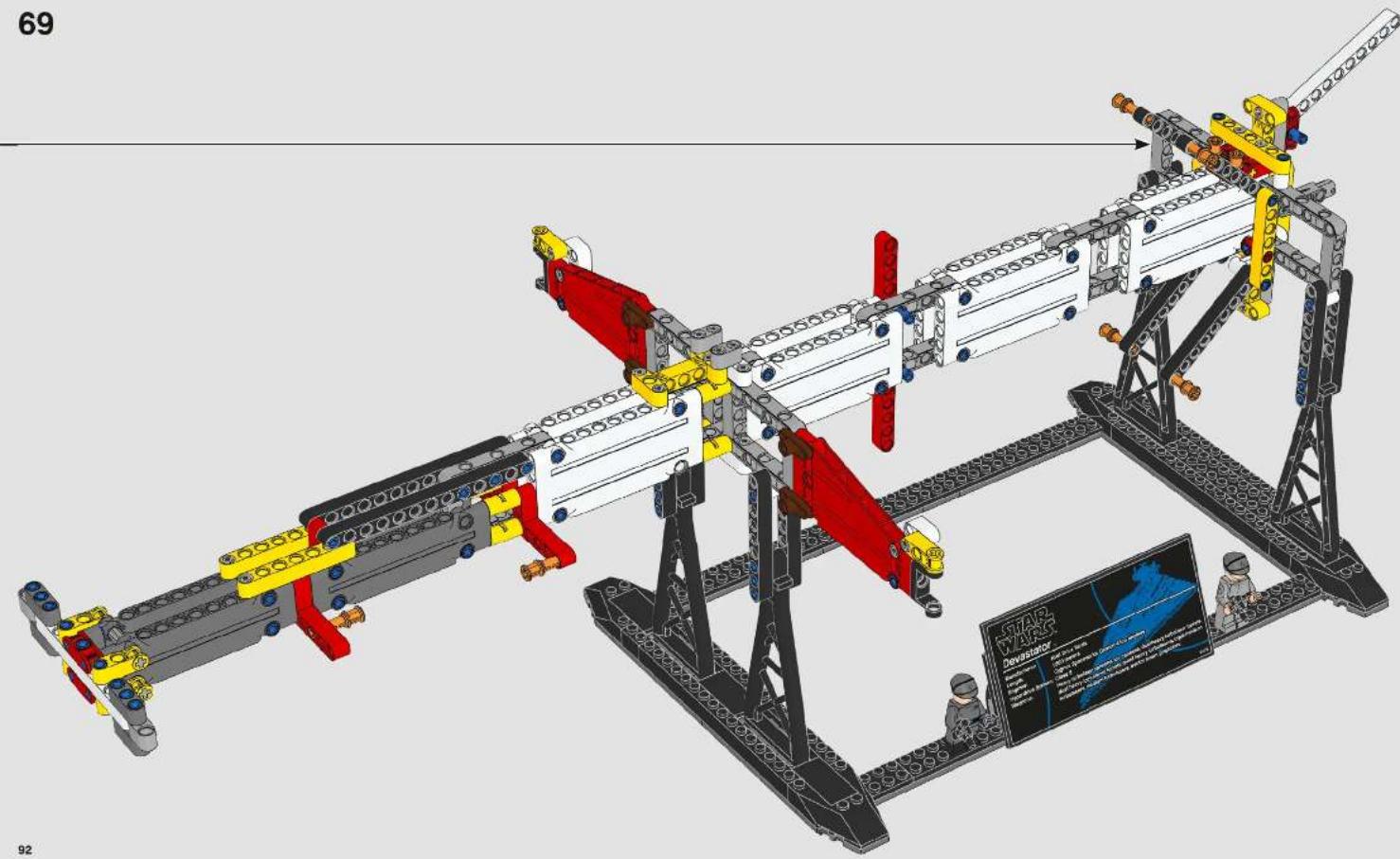 3D architectural model of a robotic arm assembly with yellow and red components, displayed in a technical view (no text or symbols on the model itself)