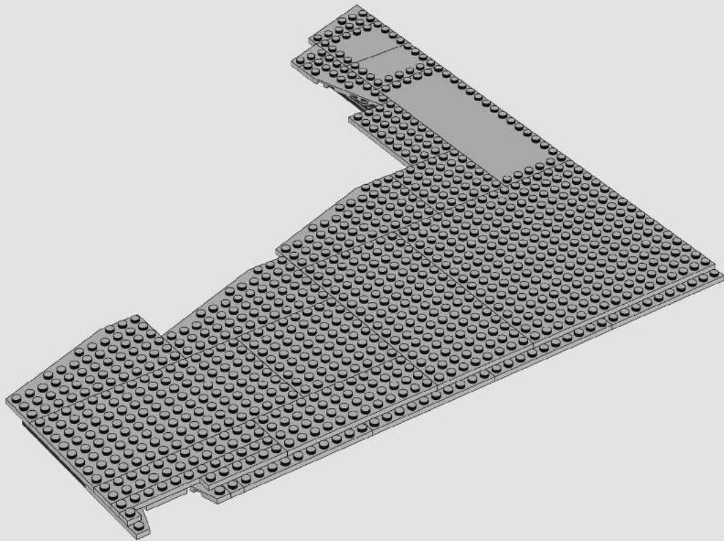 3D architectural model of a building with a grid of circular elements, no text or symbols visible