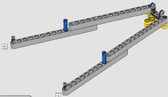 3D mechanical assembly diagram showing two parallel metal beams with bolted joints and mounting points (no text or symbols)