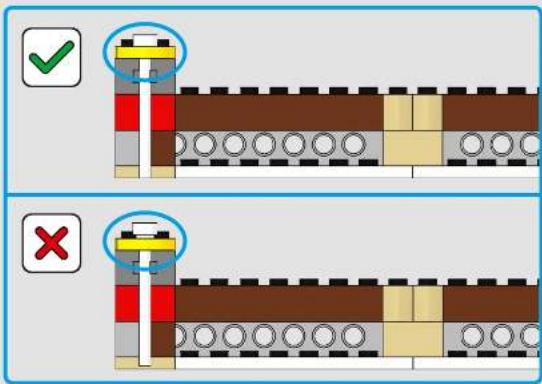 Diagram showing two mechanical assembly states with check and cross icons indicating inspection or failure points.