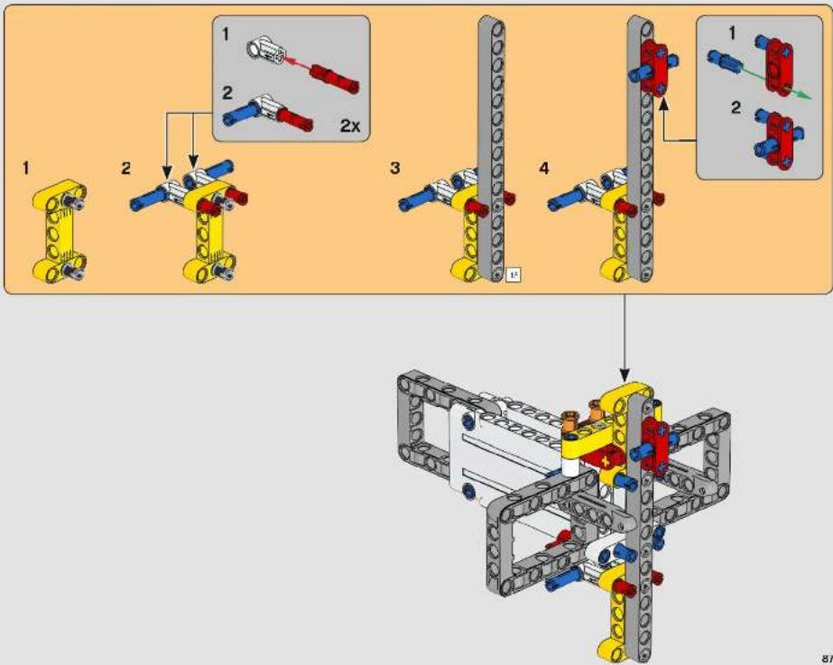 Technical diagram illustrating a mechanical assembly with numbered steps and component arrangements, including 2x magnified views.