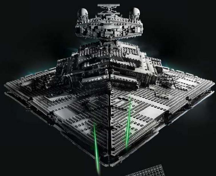 Futuristic, multi-tiered robotic structure with green laser lines, set against a black background (no text or symbols visible)