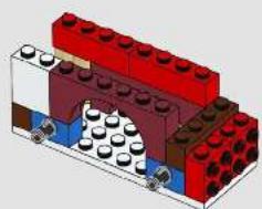3D diagram of a mechanical assembly with red and blue blocks, no visible text or symbols