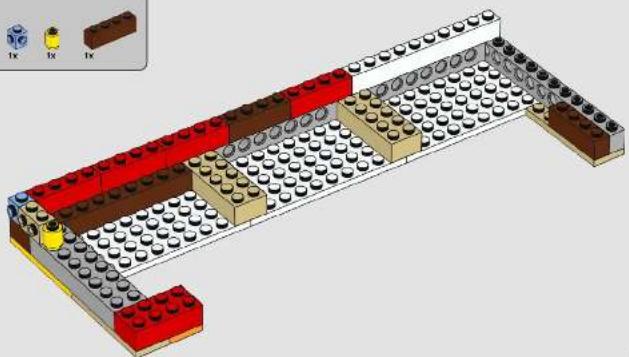 3D architectural model of a multi-story building structure with red and brown components, showing no text or symbols.