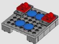 3D rendering of a mechanical assembly with red and blue components arranged in a grid pattern (no text or symbols visible)
