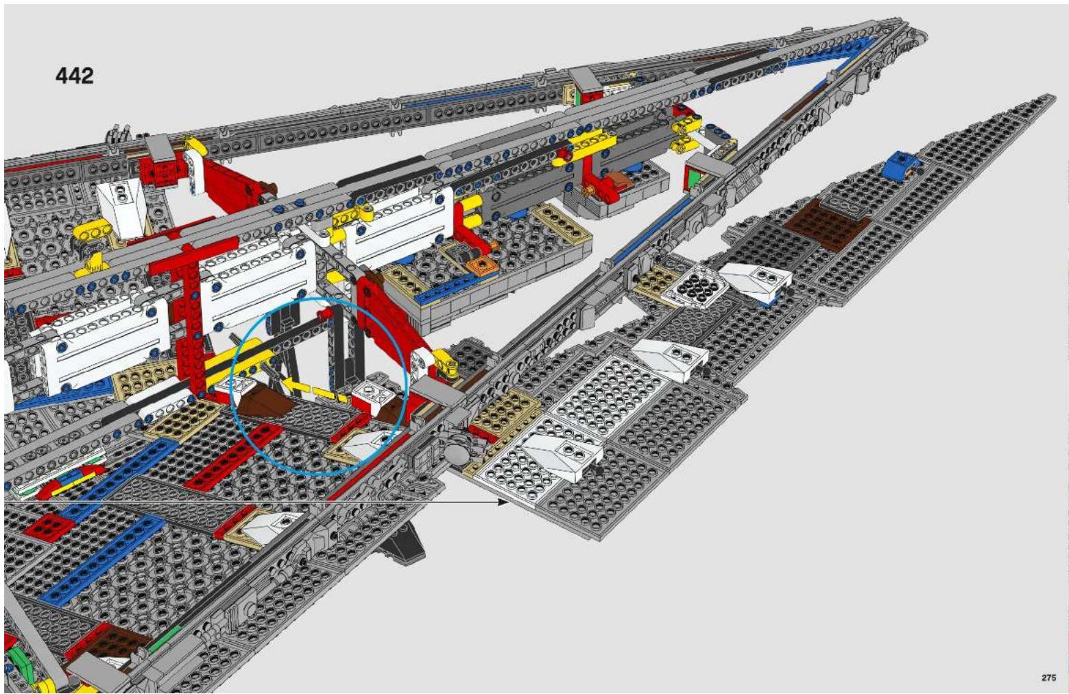 3D architectural rendering of a large LEGO building complex with multiple tracks and structural components (no visible text or symbols)