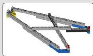 Mechanical linkage system diagram with blue and gray components (no text or symbols)