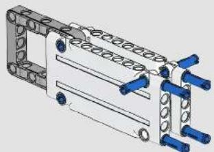 Mechanical assembly diagram showing a bracket with multiple blue bolts and mounting holes (no text or symbols)