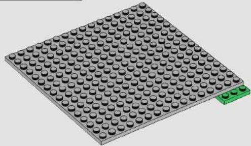 3D rendering of a LEGO floor with circular indentations and a small green component at the base (no text or symbols)
