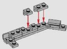 Mechanical assembly diagram showing three components with red arrows indicating motion or force direction (no text or labels)
