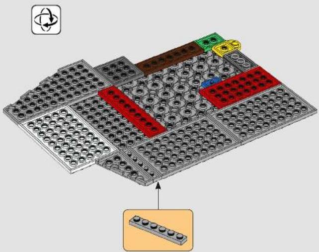 3D diagram of a LEGO brick structure with multiple rows of circular holes and colored blocks (no text or symbols)
