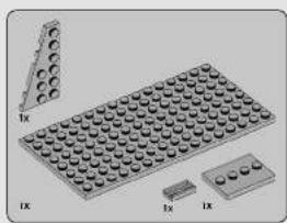 Illustration of a LEGO base with multiple circular components and a separate 1x side view (no text or symbols)
