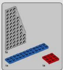 Three LEGO blocks with circular holes arranged in a grid: one gray, one blue, and one red (no text or symbols)