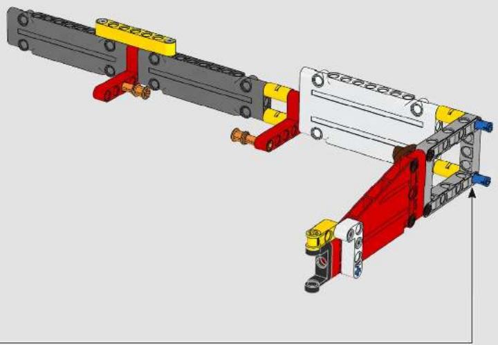 3D mechanical assembly diagram showing a red and yellow component with mounting brackets and housing (no text or symbols)