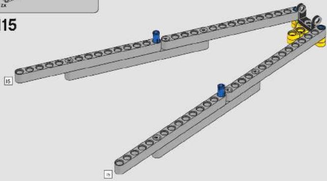 3D mechanical assembly diagram showing two parallel chains with mounting holes and a central shaft, labeled with numbers 15 and h (no text or symbols on the components themselves)
