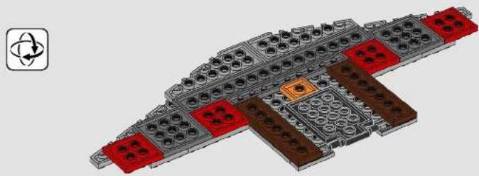 3D architectural model of a building with red and gray components, no visible text or symbols