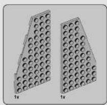 Two identical triangular metal plates with uniform circular holes, labeled '1x' on each plate (no additional text or symbols)
