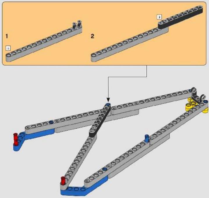 Technical diagram showing a mechanical assembly with labeled components and a 3D view of the assembly.
