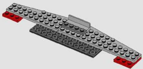 3D rendering of a LEGO mechanical structure with red and gray components (no text or symbols)