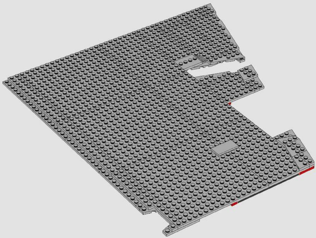 3D architectural model of a building with a grid of circular components and a highlighted rectangular area (no text or symbols)