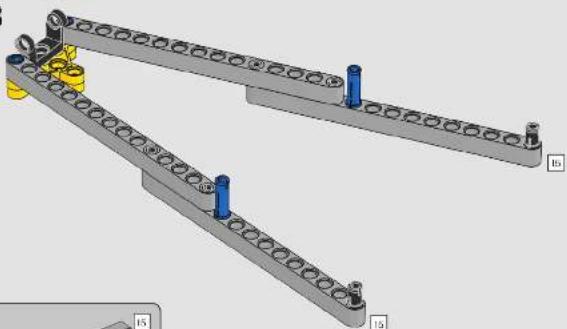 3D mechanical assembly diagram showing two parallel metal beams with bolt holes and mounting points (no text or symbols)