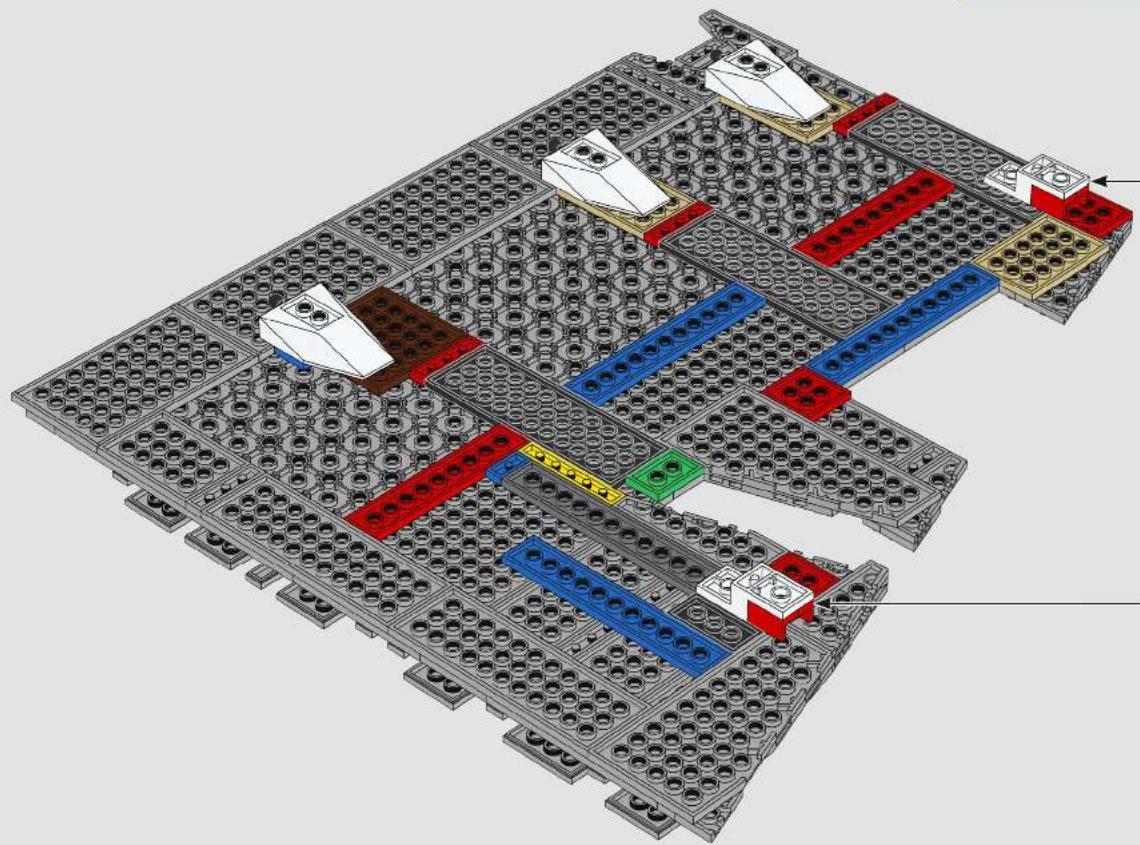 3D architectural diagram of a multi-level building layout with colored structural elements (no text or symbols)
