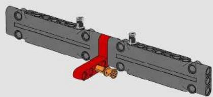 3D mechanical assembly diagram showing a shaft with flanges and a red clamping mechanism (no text or symbols)