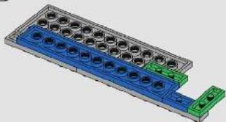 3D rendering of a blue and green mechanical component with circular holes, no text or symbols visible