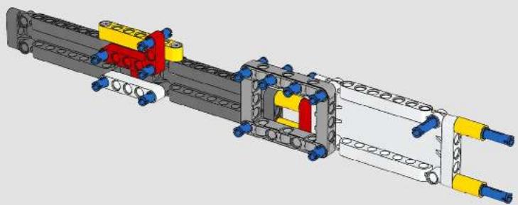 3D mechanical assembly diagram showing a shaft with blue and yellow components, no visible text or symbols