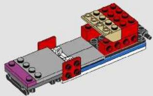 3D mechanical assembly diagram showing a conveyor belt with red and gold components (no text or symbols)