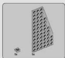3D diagram of a triangular plate with circular holes, one small component labeled '1x' (no text or symbols on the plate itself)