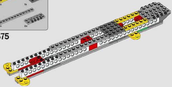 3D diagram of a multi-level LEGO structure with labeled components and mounting points (no text or symbols present)