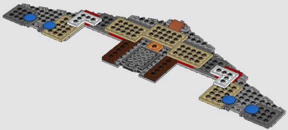 3D architectural floor plan of a building complex with multiple brickwork and circular elements (no text or labels visible)