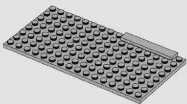 Isometric view of a rectangular base with uniform circular holes and a small rectangular slot on top (no text or symbols)
