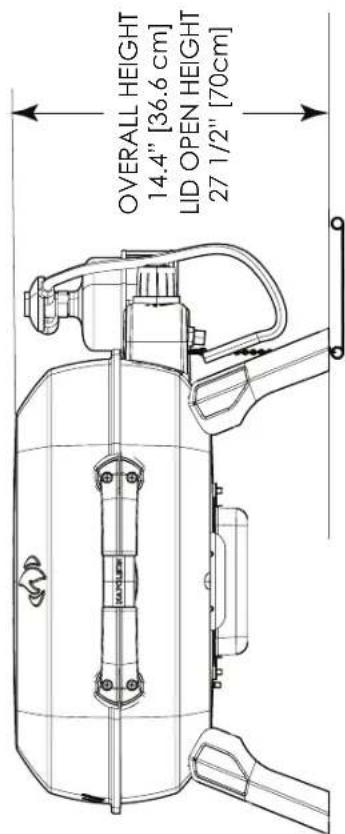 OVERALL HEIGHT 14.4" [36.6 cm] LID OPEN HEIGHT 27 1/2" [70cm]