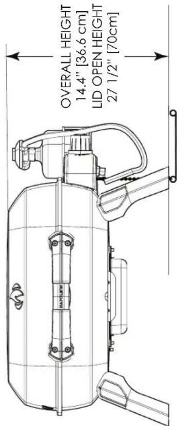 OVERALL HEIGHT 14.4" [36.6 cm] LID OPEN HEIGHT 27 1/2" [70cm]